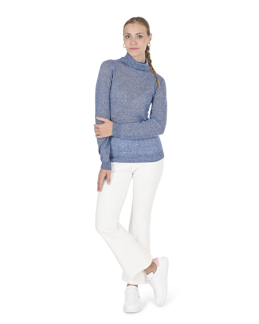 Crown of Edinburgh Cashmere Womens Turtleneck Sweater COE 0019 BLUE MELANGE