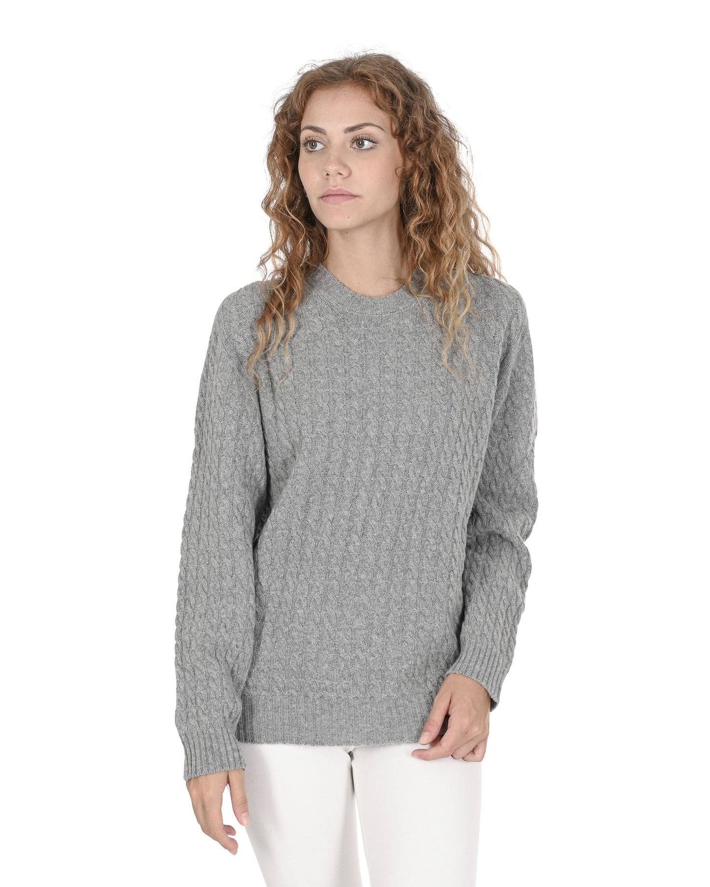 Crown of Edinburgh Cashmere Womens Round Neck Sweater COE 0013 GREY