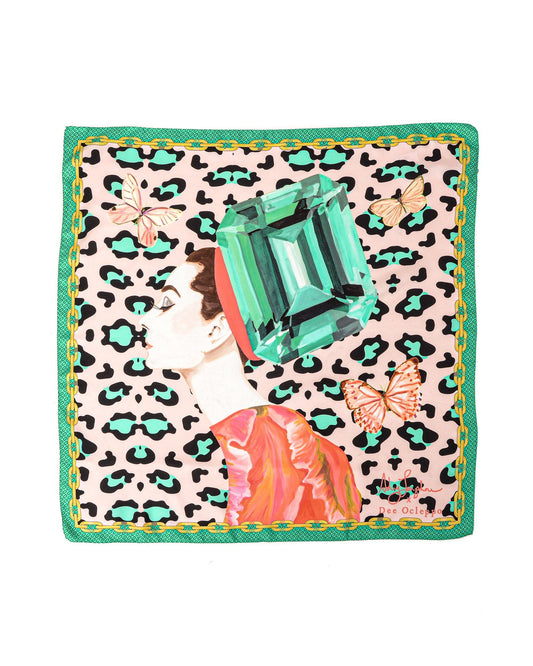 Dee X Ashley Longshore Green Leopard Silk Scarf