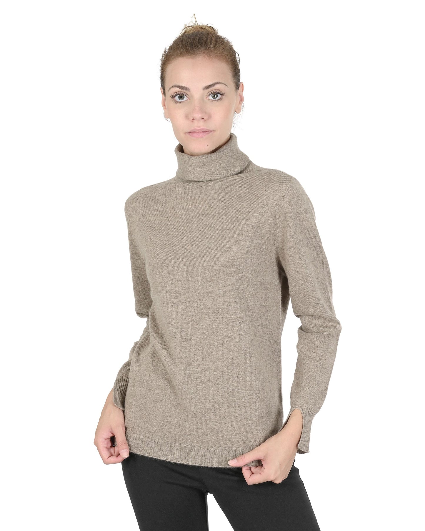 Crown of Edinburgh Cashmere Womens Turtleneck Sweater COE 0023 ECRU