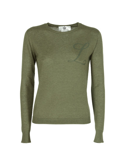 Crown of Edinburgh Cashmere Long Sleeve ART 004 GREEN LETTER L