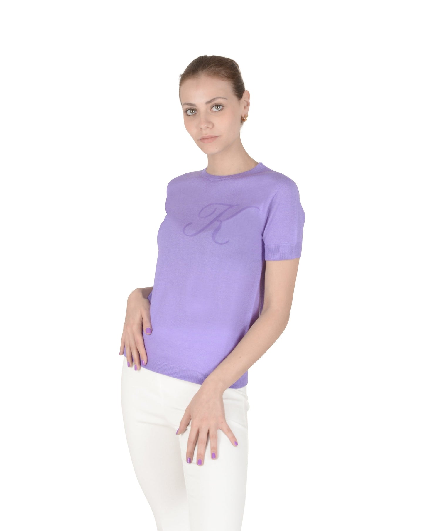 Crown of Edinburgh Cashmere Short Sleeve ART 003 LILAC LETTER K