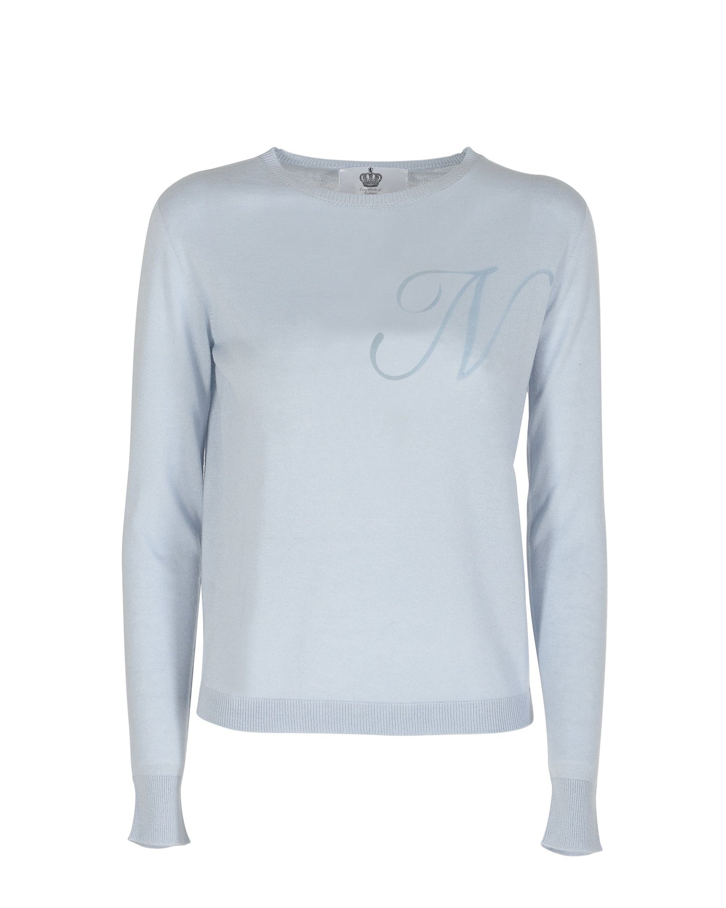 Crown of Edinburgh Cashmere Long Sleeve ART 004 LIGHT BLUE LETTER N