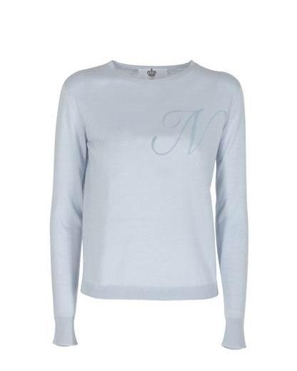 Crown of Edinburgh Cashmere Long Sleeve ART 004 LIGHT BLUE LETTER N