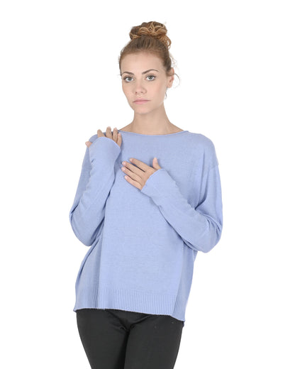 Crown of Edinburgh Cashmere Womens Oversize Boat Neck Sweater COE 008 SKY BLUE