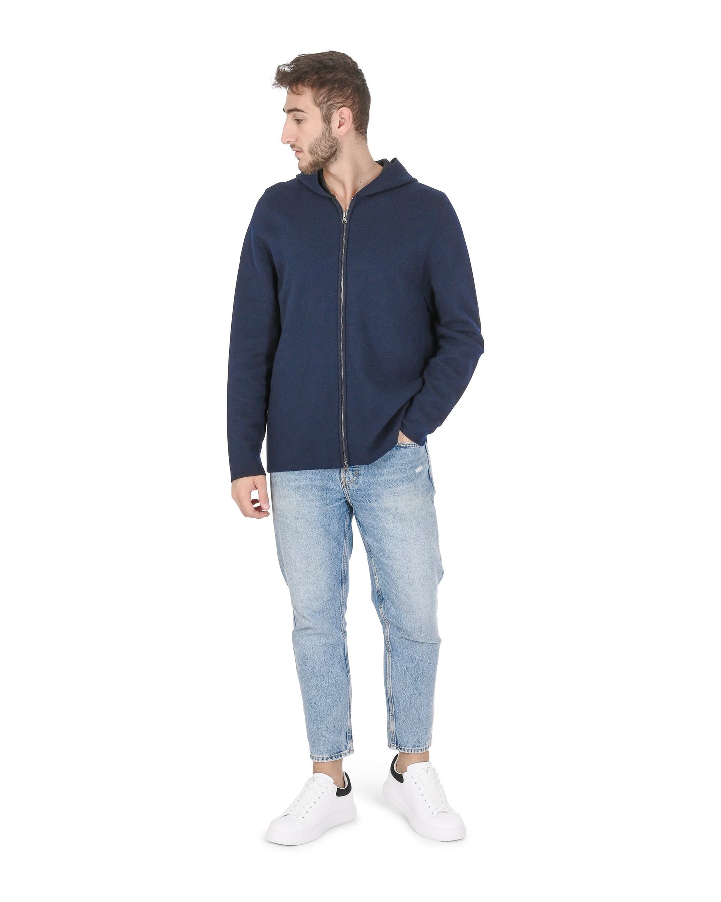 Crown of Edinburgh Cashmere Mens Hoodie COE 0055 NAVY