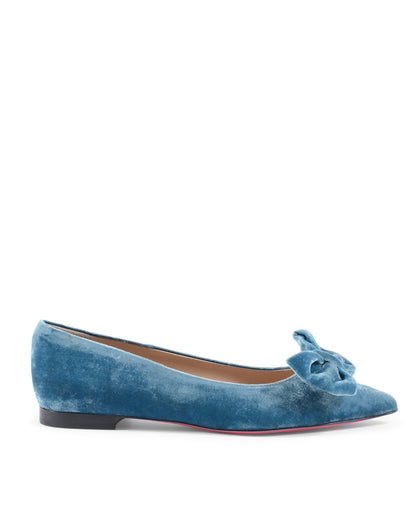 Baby Bow Velvet Ballerina - Sky