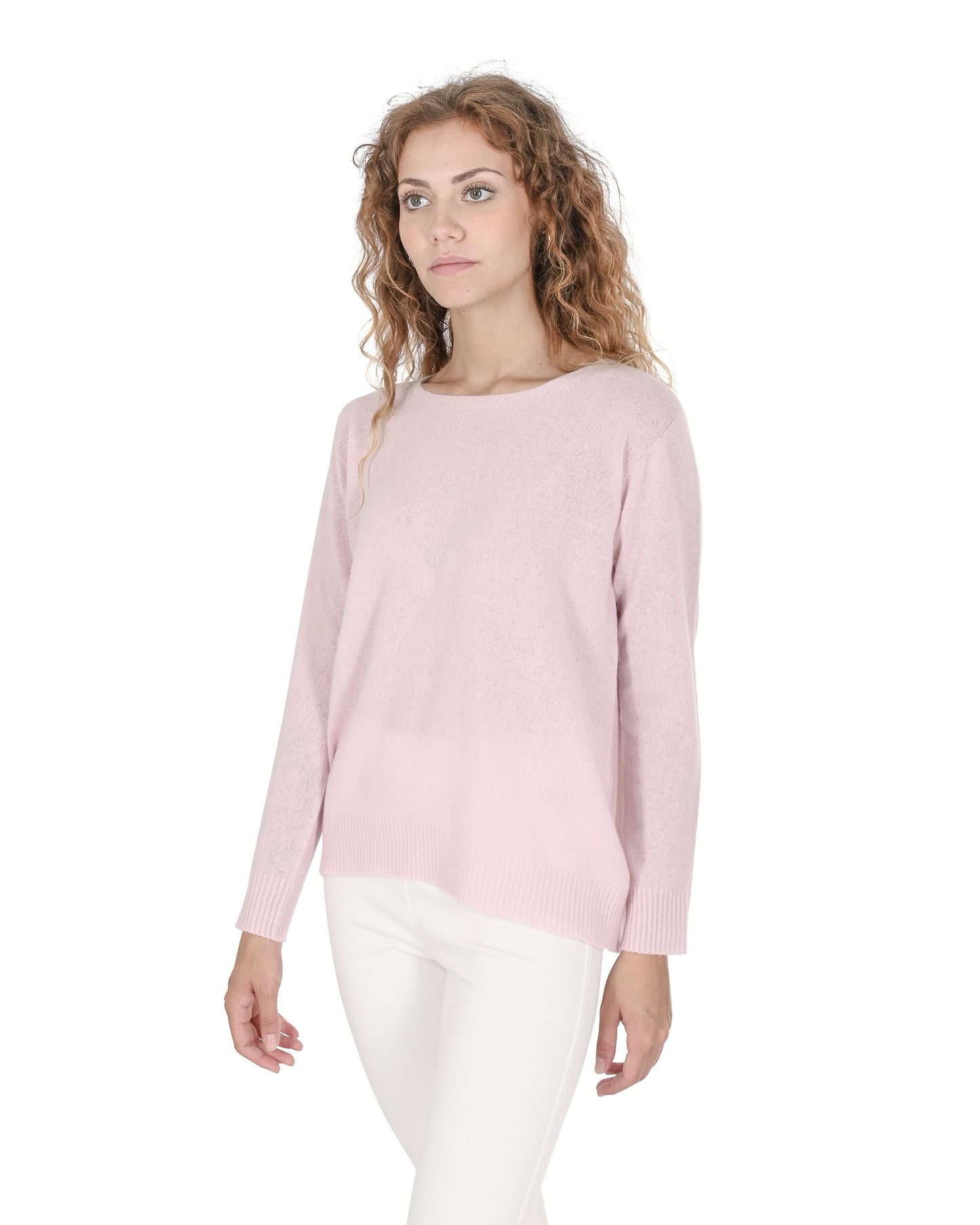 Crown of Edinburgh Cashmere Womens Square Neck Sweater COE 006 DUSTY PINK