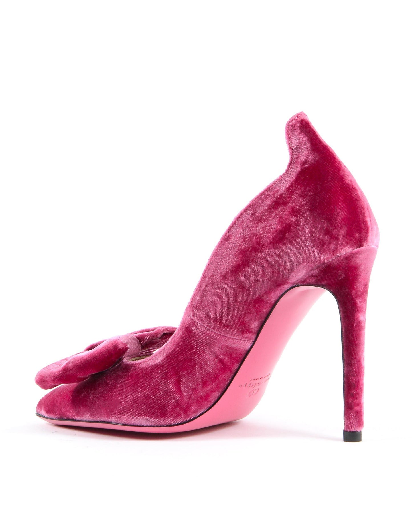 Ladies Velvet Bow Pump - Fuxia