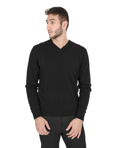 Crown of Edinburgh Cashmere Mens V Neck Sweater COE 0012 BLACK