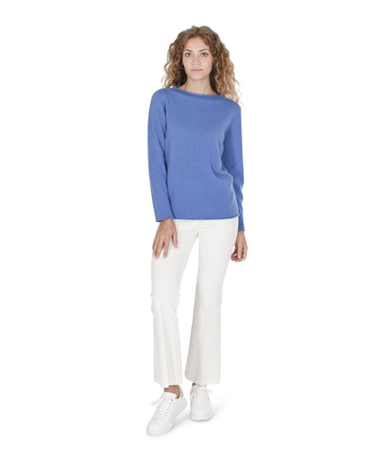 Crown of Edinburgh Cashmere Womens Boat Neck Sweater COE 0025 BRIGHT BLUE