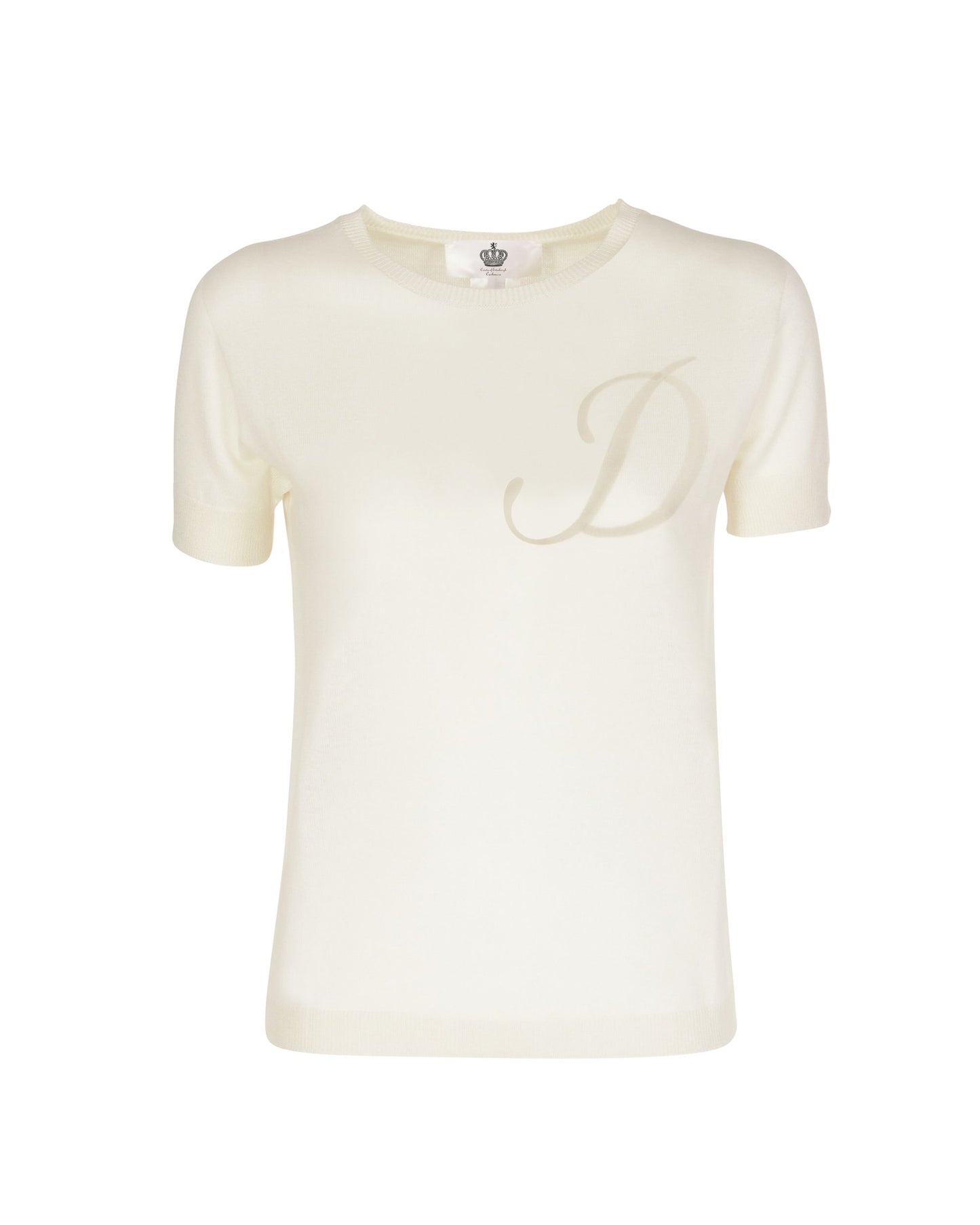 Crown of Edinburgh Cashmere Short Sleeve ART 003 IVORY LETTER D