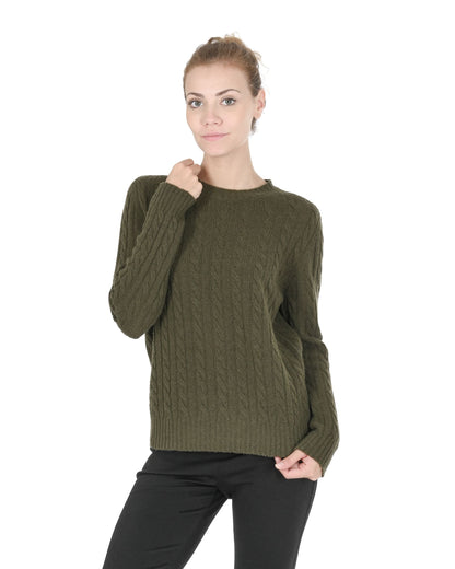 Crown of Edinburgh Cashmere Womens Round Neck Sweater COE 0033 KHAKI