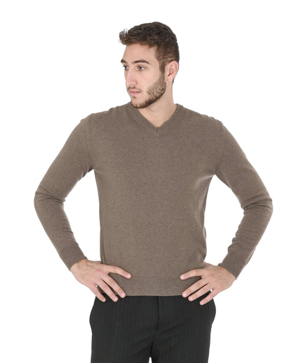 Crown of Edinburgh Cashmere Mens V Neck Sweater COE 0012 TAUPE