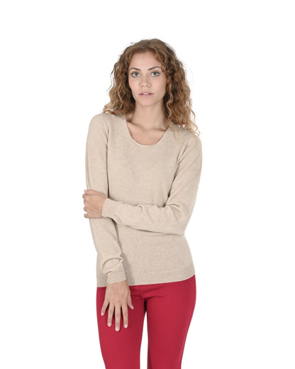 Crown of Edinburgh Cashmere Womens Square Neck Sweater COE 0024 BEIGE