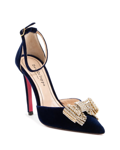 Velvet Bow Pump Navy Blue