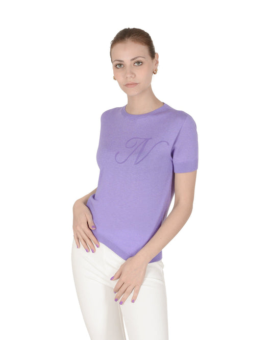 Crown of Edinburgh Cashmere Short Sleeve ART 003 LILAC LETTER N