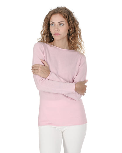 Crown of Edinburgh Cashmere Womens Boat Neck Sweater COE 0025 LIGHT PINK