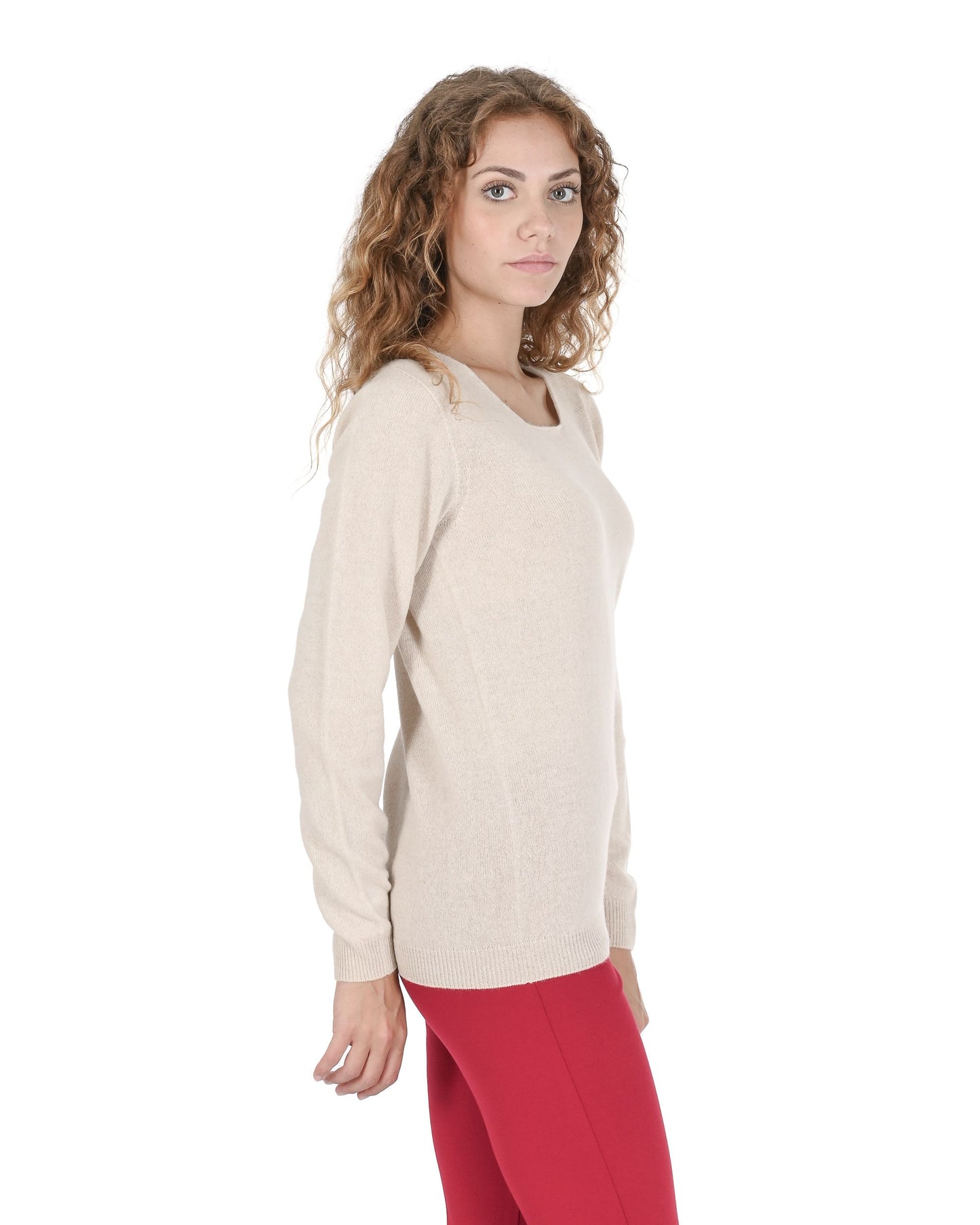 Crown of Edinburgh Cashmere Womens Square Neck Sweater COE 0024 LINEN