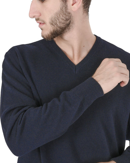 Crown of Edinburgh Cashmere Mens V Neck Sweater COE 0012 NAVY BLUE