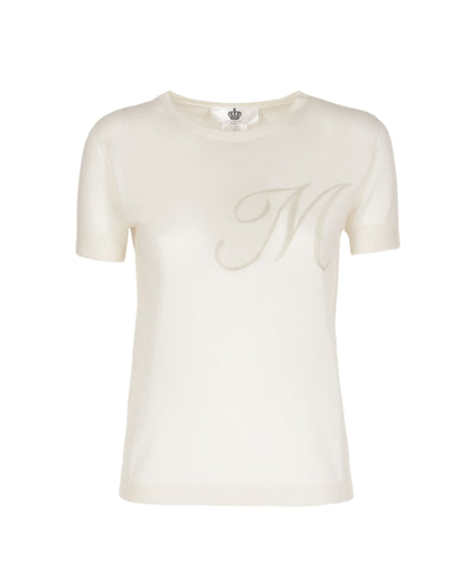 Crown of Edinburgh Cashmere Short Sleeve ART 003 IVORY LETTER M