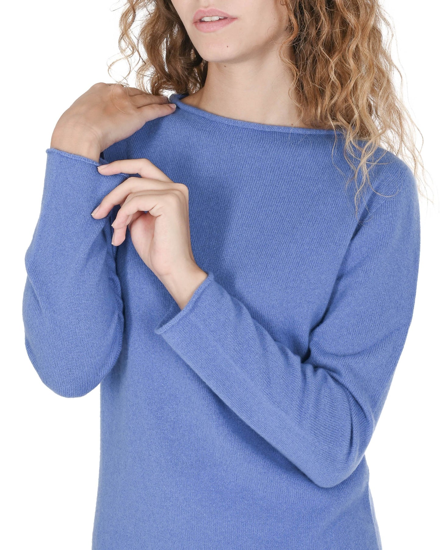 Crown of Edinburgh Cashmere Womens Boat Neck Sweater COE 0025 BRIGHT BLUE