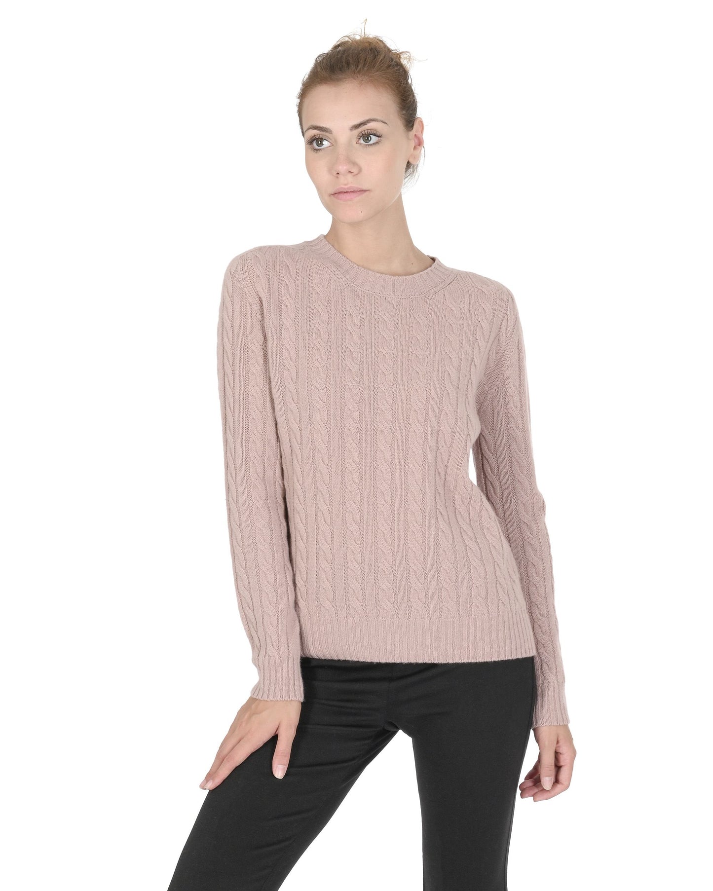 Crown of Edinburgh Cashmere Womens Round Neck Sweater COE 0033 PINK