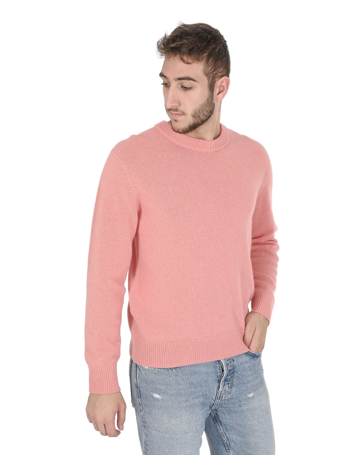 Crown of Edinburgh Cashmere Mens Round Neck Sweater COE 009 SALMON