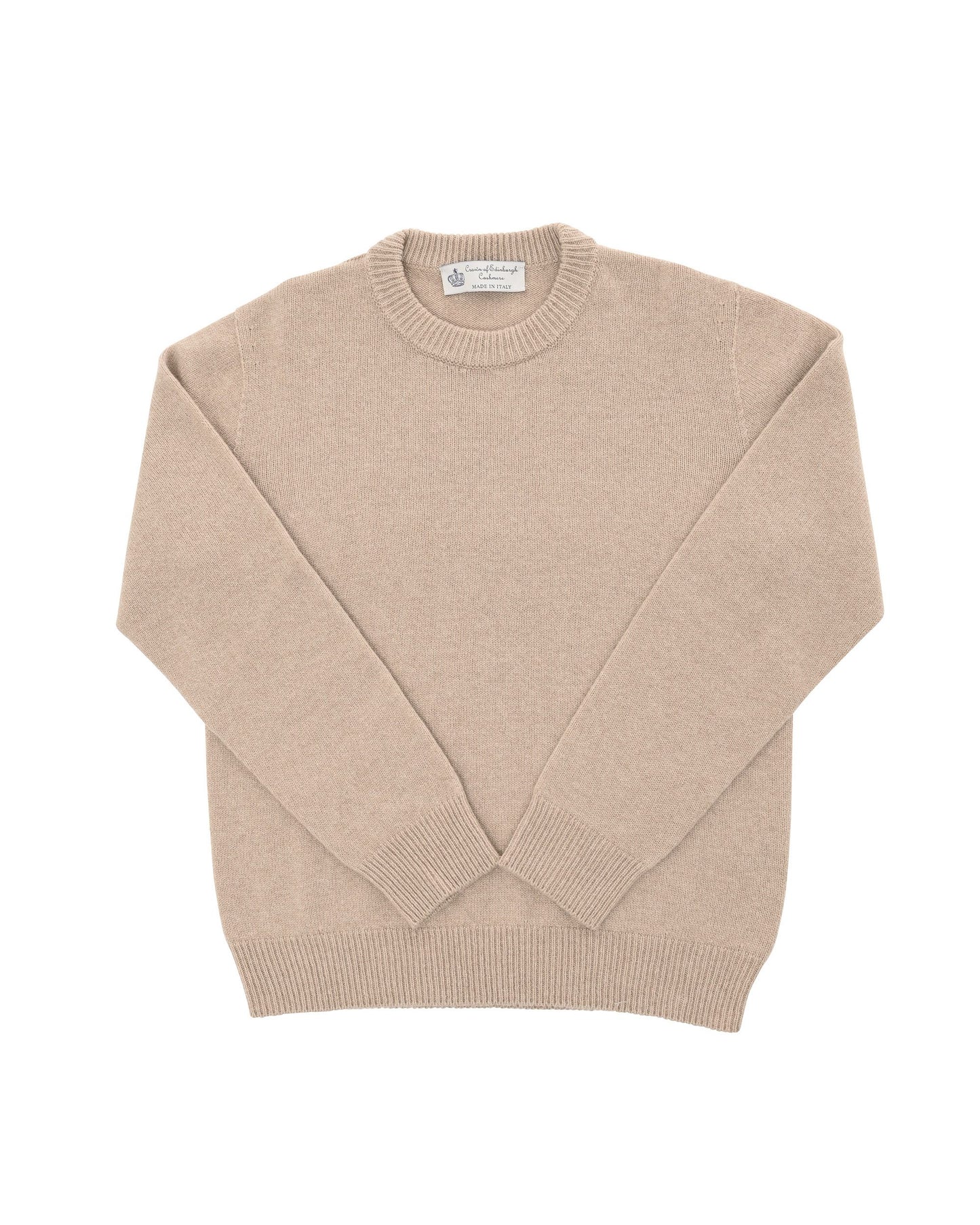 Crown of Edinburgh Cashmere Mens Round Neck Sweater COE 009 BEIGE