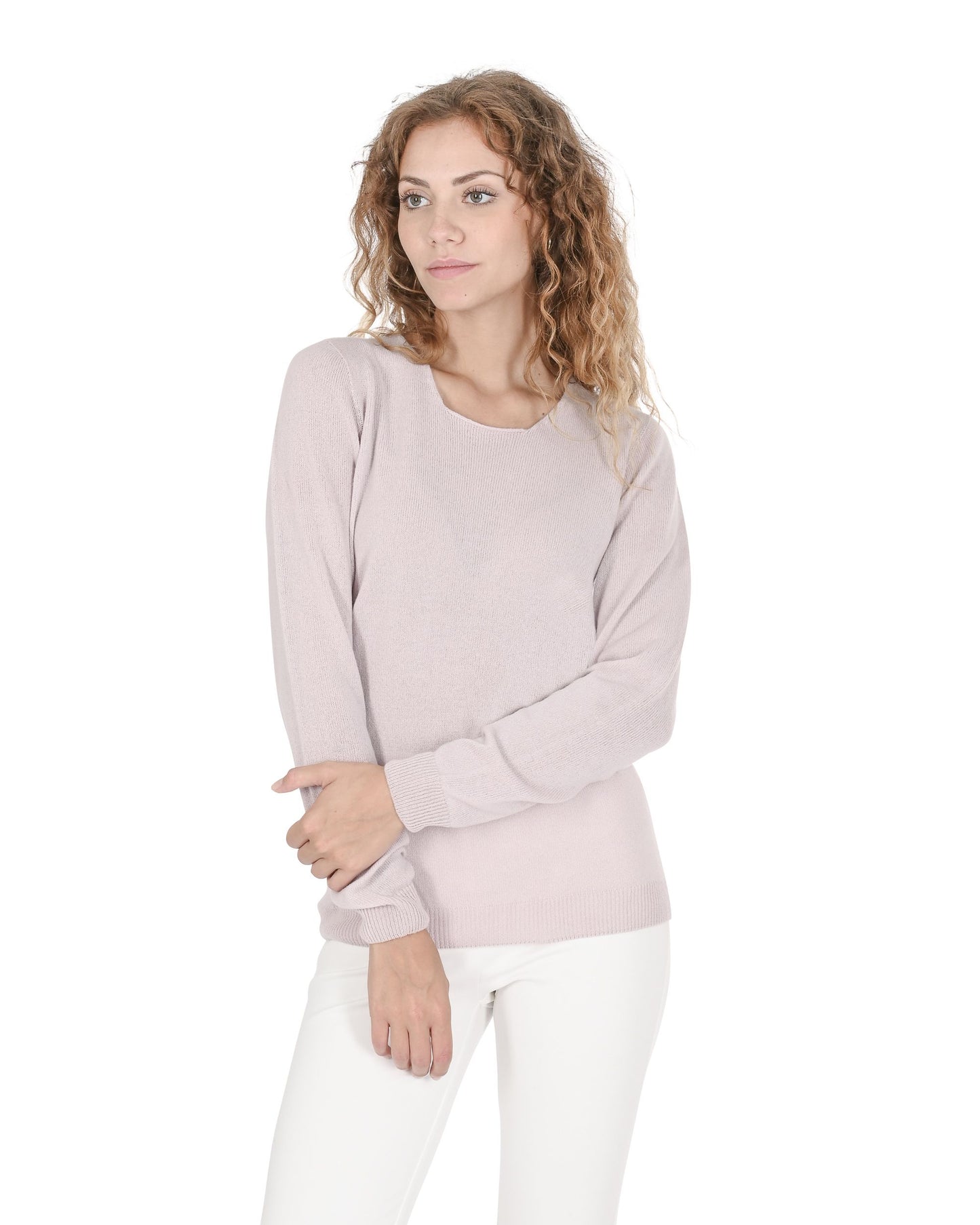 Crown of Edinburgh Cashmere Womens Square Neck Sweater COE 0024 PINK