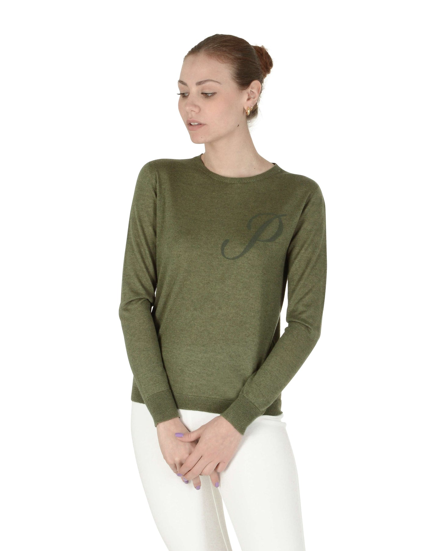 Crown of Edinburgh Cashmere Long Sleeve ART 004 GREEN LETTER P