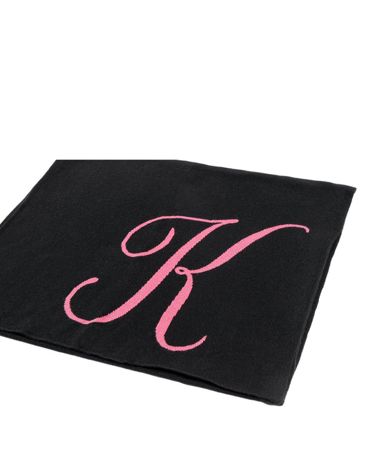 Crown of Edinburgh Cashmere Monogrammed Scarf DEAN VILLAGE BLACK K